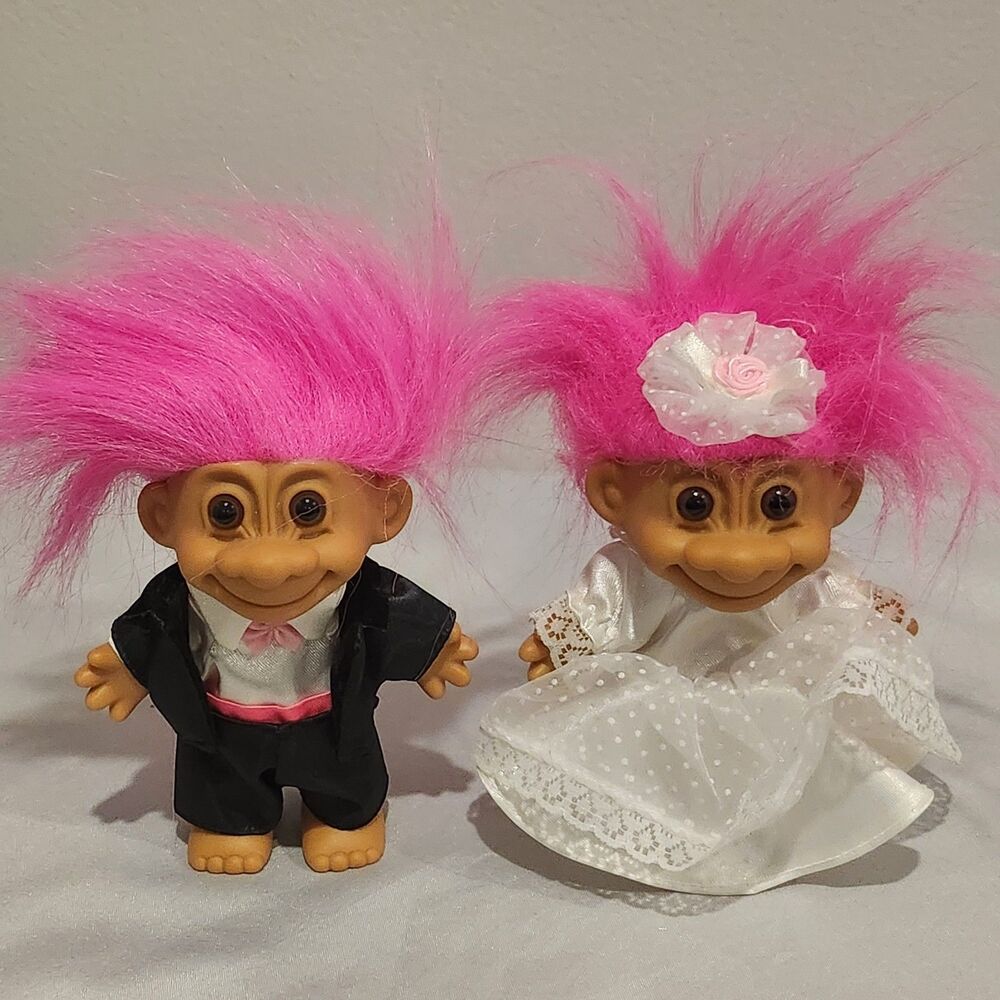 Vintage Russ Bride and Groom Troll Dolls 1990s